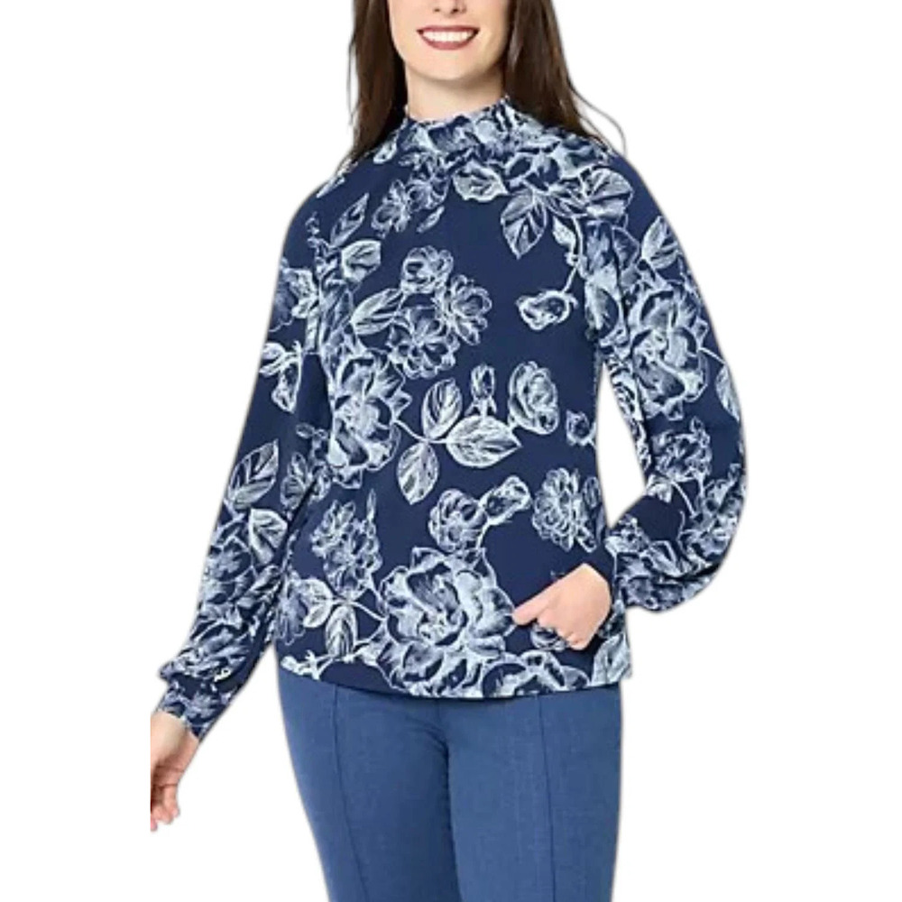 BEAUTIFUL by Lawrence Zarian The Martha Mock-Neck Knit Top Navy - Regular